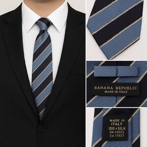 Banana Republic Silk Tie Made in Italy Navy and Blue Striped